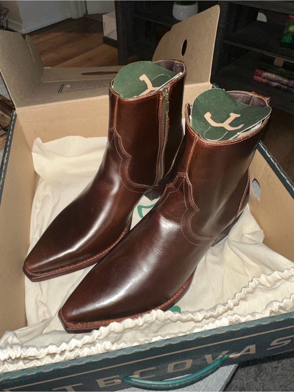 Tecovas Brown Leather zip Boots - snip toe